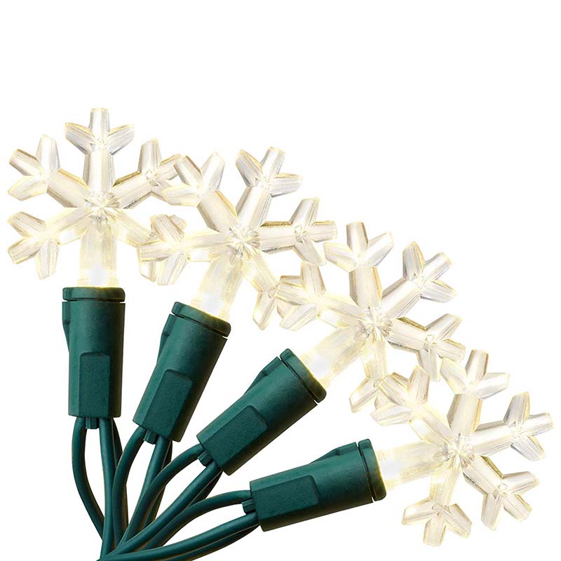 Outdoor/Indoor Christmas Lights Snowflake LED, 50-Bulbs per 16.3FT Set, Warm White